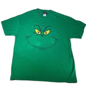 Vintage Mens Y2K 2001 Dr Seuss Grinch Big All Over Face Cotton T Shirt XL